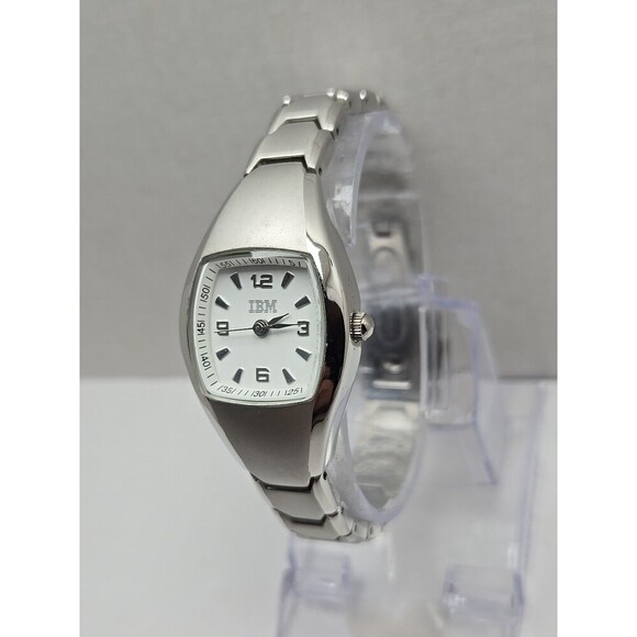 Tomax IBM Womens Quartz Watch Silvertone Tonneau White Dial Bracelet New Battery - Picture 2 of 11